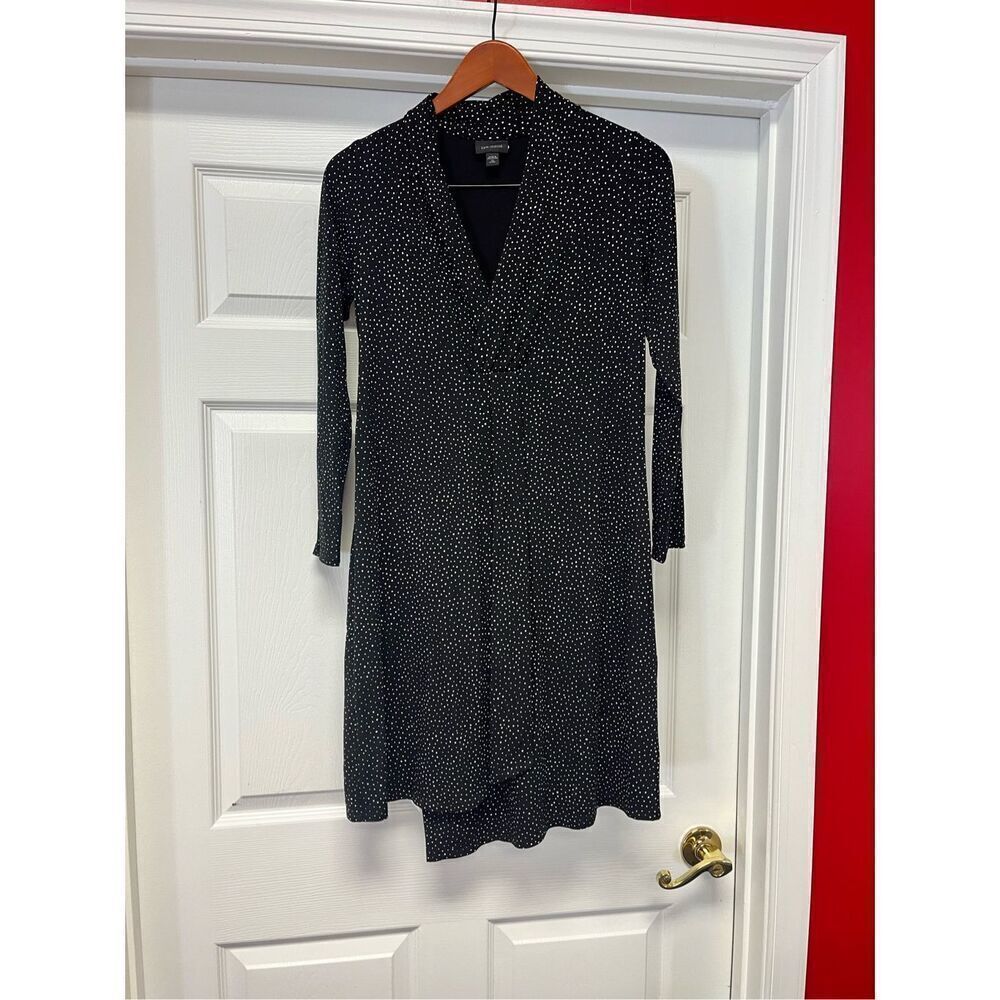 J. Jill Wearever Collection Black & White Polka Dot Surplice Faux Wrap Dress sz